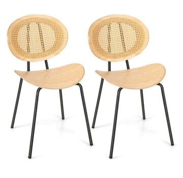 Coast Lot de 2 chaises de salle à manger en rotin Chaises d'appoint sans bras Boho avec pieds en métal Dossier en maille respirante Siège en canne Contreplaqué