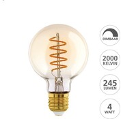 EGLO Lampe LED - Douille E27 - Ø 8 cm - G80 - Ambre - 2000K - Dimmable