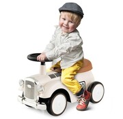 Coast Voiture jouet rétro pour enfants Volant fonctionnel Espace de rangement sous le siège Grandes roues en EVA Voiture de marche de plain-pied avec autocollants mignons Blanc