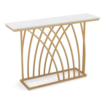 Coast Etagère - Coast - Aspect marbre avec support métallique - Table - Commode  - 120 x 30 x 80 cm - Blanc/Or