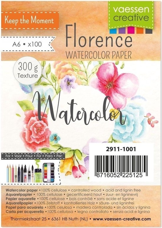 Papier aquarelle - Blanc cassé - A6 - 300 g/m² - Texture légère - Florence - 100 feuilles