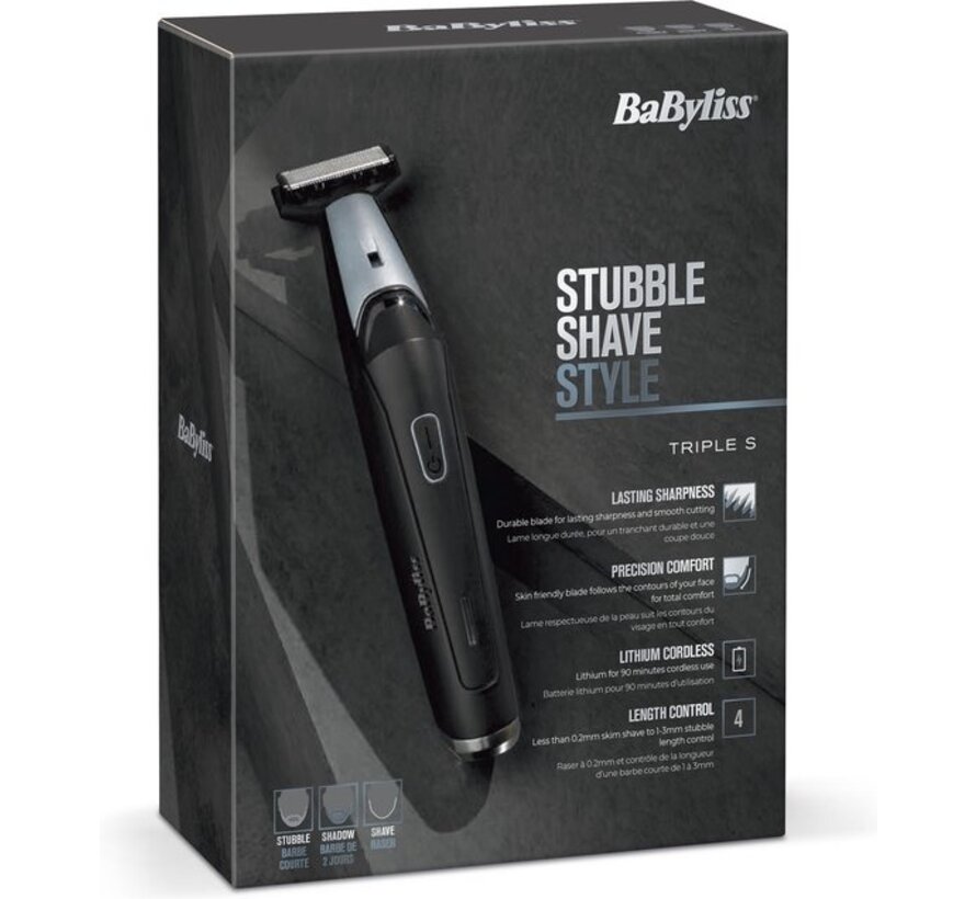 BaByliss Triple S Tondeuse à barbe T880E - Sans fil Lithium-ion - 3 peignes - Barbe courte