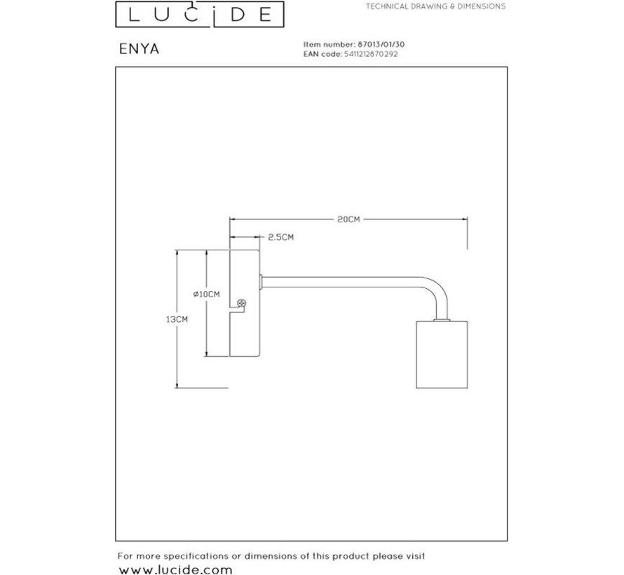 Lucide ENYA Applique - 1xE27 - Noir