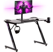 Gadgy Gadgy Game Desk Carbon - Gaming Desk 110 CM Wide - Gaming Desk with Carbon Details - Gaming Table with Headphone Holder, Cup Holder & Cable Tunnel - Level Up Gaming with Gadgy - Black Carbon