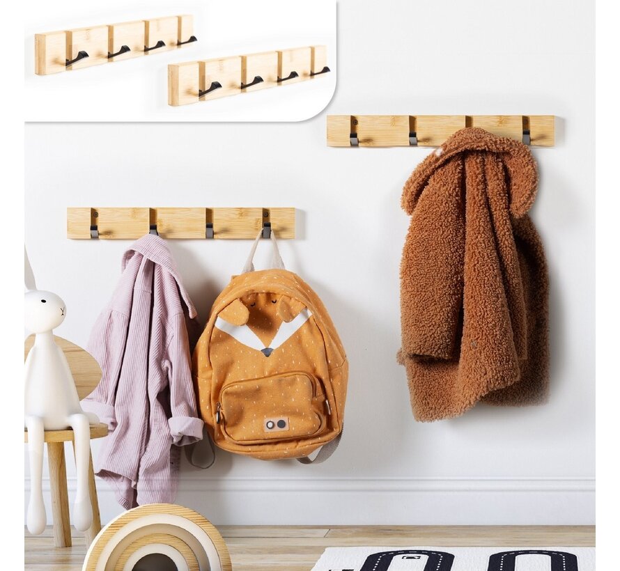 Gadgy Porte-manteau suspendu - Porte-manteau mural en bois - Porte-manteau pour enfants avec 5 crochets pliables - Porte-manteau mural en bambou - Max. Capacité de charge de 15 kg