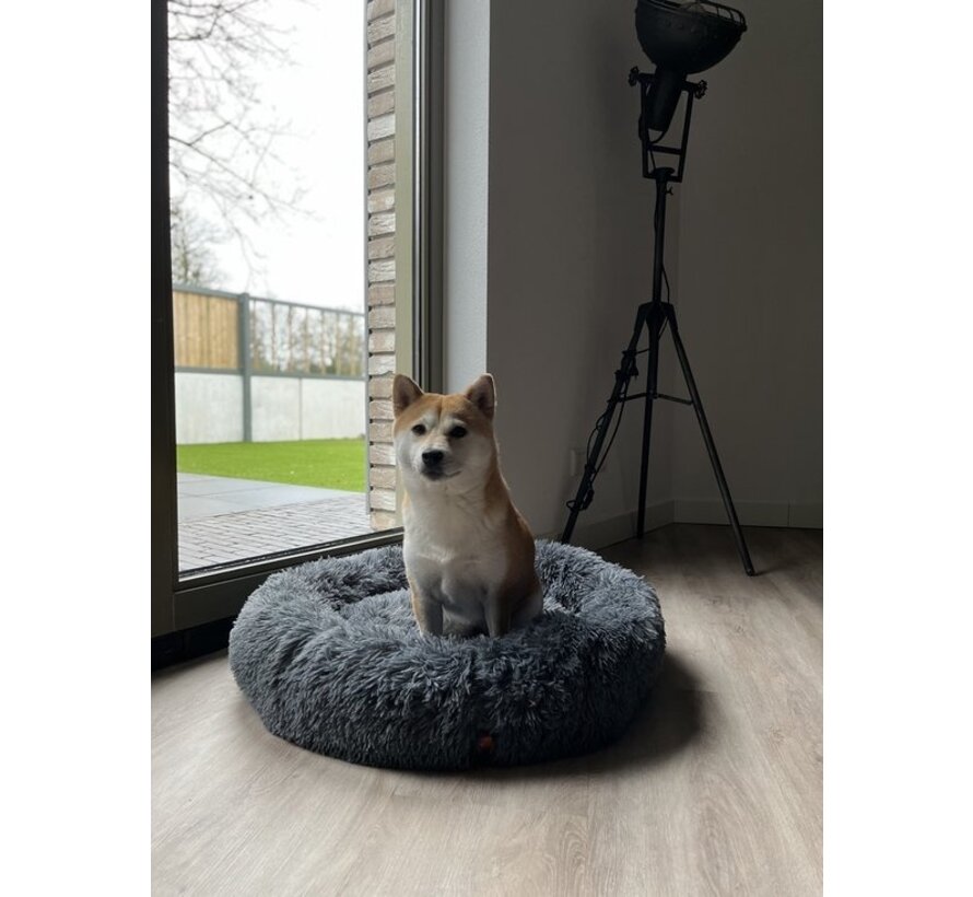Happysnuts Donut Dog Basket 120cm - Extra Large - Fluffy - Luxury Dog Bed - Lit pour chien - Lavable - Grey