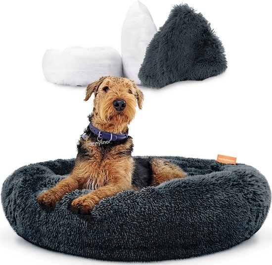 Happysnuts Panier pour chien avec fermeture éclair - 80cm - Lit pour chien - Donut Dog Bed - Fluffy - Grey - Washable