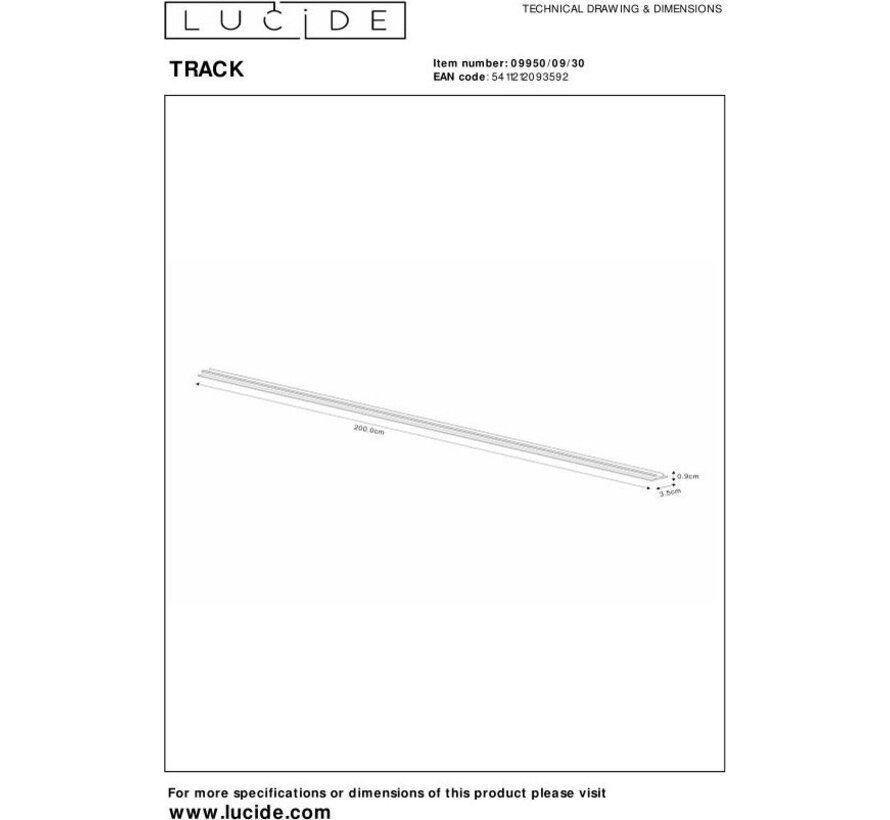 Lucide TRACK Plaque de recouvrement/couverture pour système de rail monophasé / éclairage de rail - 2 mètres - Noir (Extension)