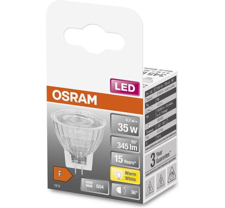 OSRAM Lampe LED - Spot GU4 - 12V - 4,2W - 345 lumens - blanc chaud - non dimmable