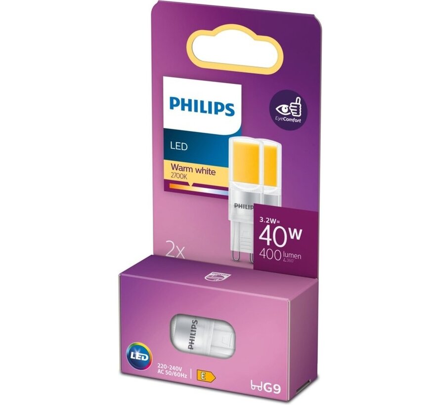 Philips energy-efficient LED Capsule Transparent - 40 W - G9 - lumière blanc chaud - 2 pièces - Économisez sur les coûts d'énergie