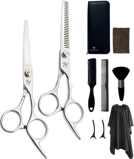 Set complet pour barbier - 10 pièces - ciseaux de barbier droitier - ciseaux à désépaissir barbier - ciseaux à cheveux - ciseaux de coupe - set de ciseaux à cheveux