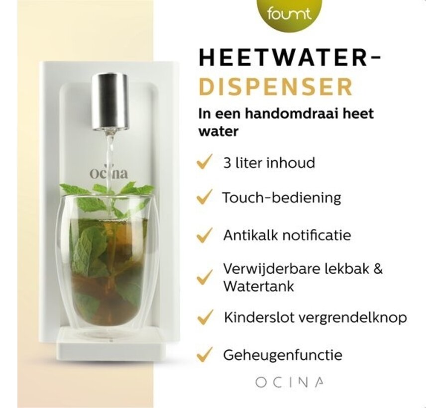 Ocina Distributeur d'eau chaude avec affichage numérique - Bouilloire instantanée de luxe - 3 litres - Blanc