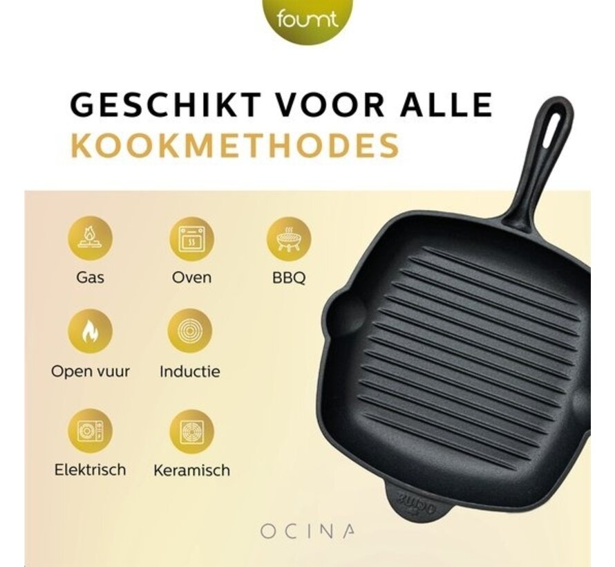 Ocina Poêle à griller en fonte - Poêle à induction - Poêle - 28 cm