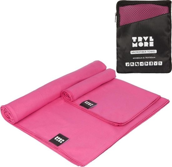 TRVLMORE Set de serviettes de voyage en microfibre - 2 pièces - Petit (40 x 80 cm) & Grand (76 x 150 cm) - Microfibre - Rose