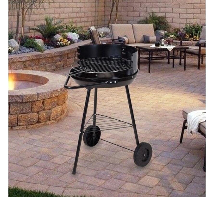 Barbecue au charbon de bois - Barbecue d'Extérieur Autoportant - Demi-ouvert - Acier inoxydable - Ø 42 cm