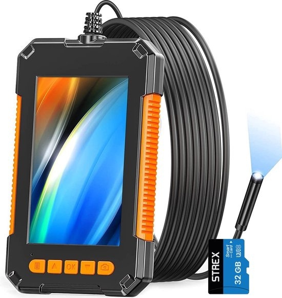 Strex Caméra d'inspection avec écran 10M - 1080P HD - écran LCD 4,3 pouces - étanchéité IP67 - éclairage LED - endoscope - caméra d'inspection - microSD 32gb inclus