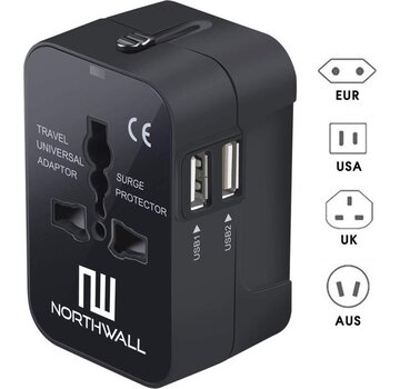 Northwall Northwall Universal World Plug avec 2 ports USB à charge rapide - Prise de voyage internationale pour plus de 150 pays - Angleterre, Amérique, Afrique du Sud, USA, Italie, Royaume-Uni, Australie, Inde, ...