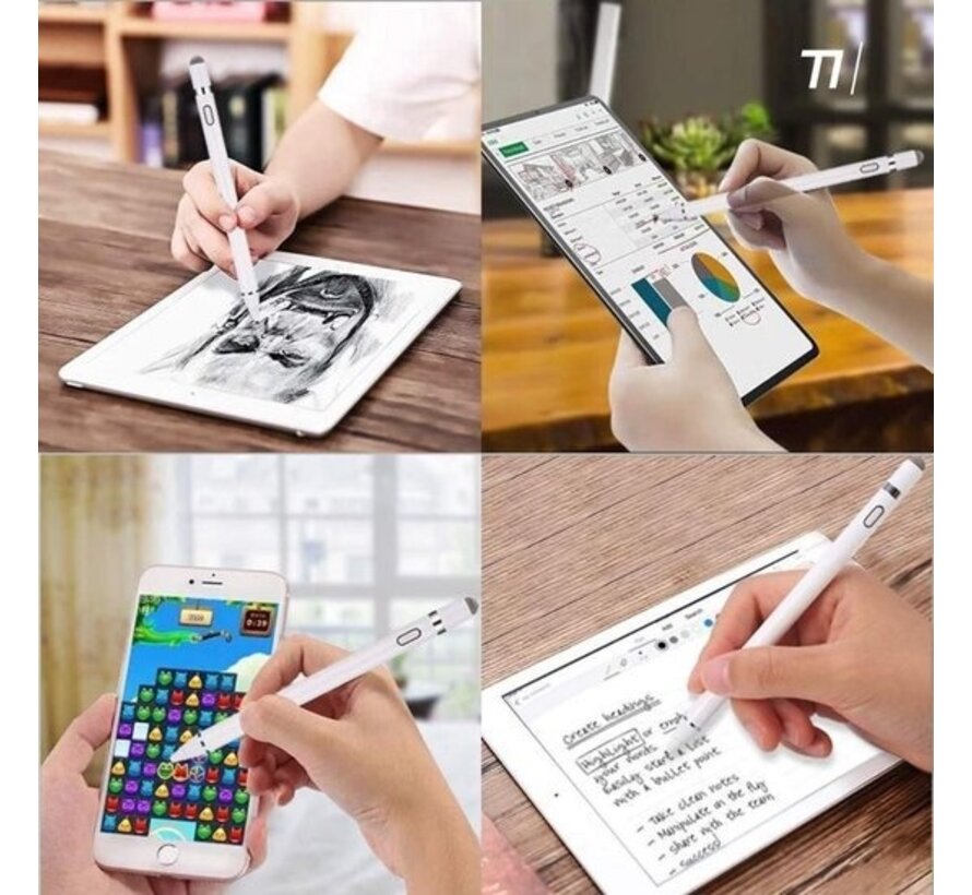 Tikkens Stylet - Crayon actif 2 en 1 pour tablette, Ipad, téléphones Android et Apple - Blanc