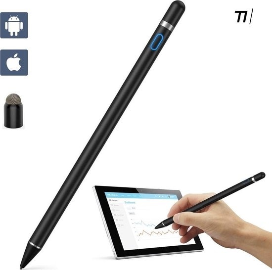 Stylet/Stylo Actif 2 En 1 - Tikkens - Stylet pour tablette, Ipad, téléphones Android et Apple - Noir
