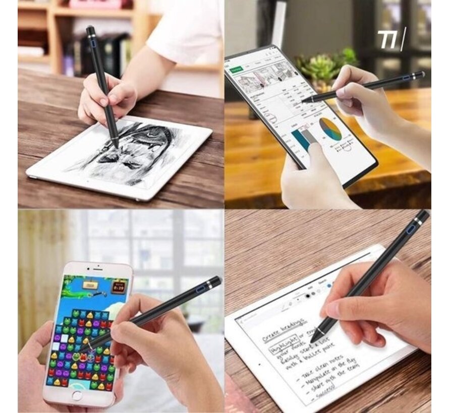 Tikkens 2 In 1 Active Stylus Pen - Stylet pour tablette, Ipad, téléphones Android et Apple - Noir