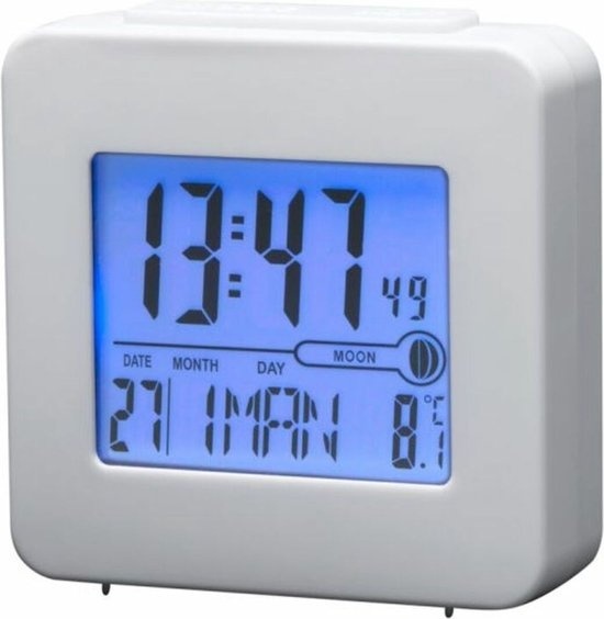 Denver Radio Alarm Clock - Réveil numérique - Réveil de voyage - Commande radio - Réglage du fuseau horaire - Thermomètre - REC34 - Blanc