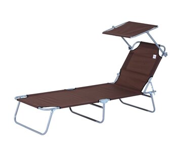 Sunny Chaise longue Sunny avec parasol pliant marron 187 x 58 x 27cm