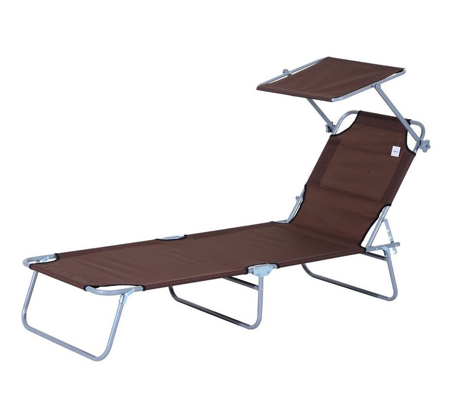 Chaise longue Sunny avec parasol pliant marron 187 x 58 x 27cm