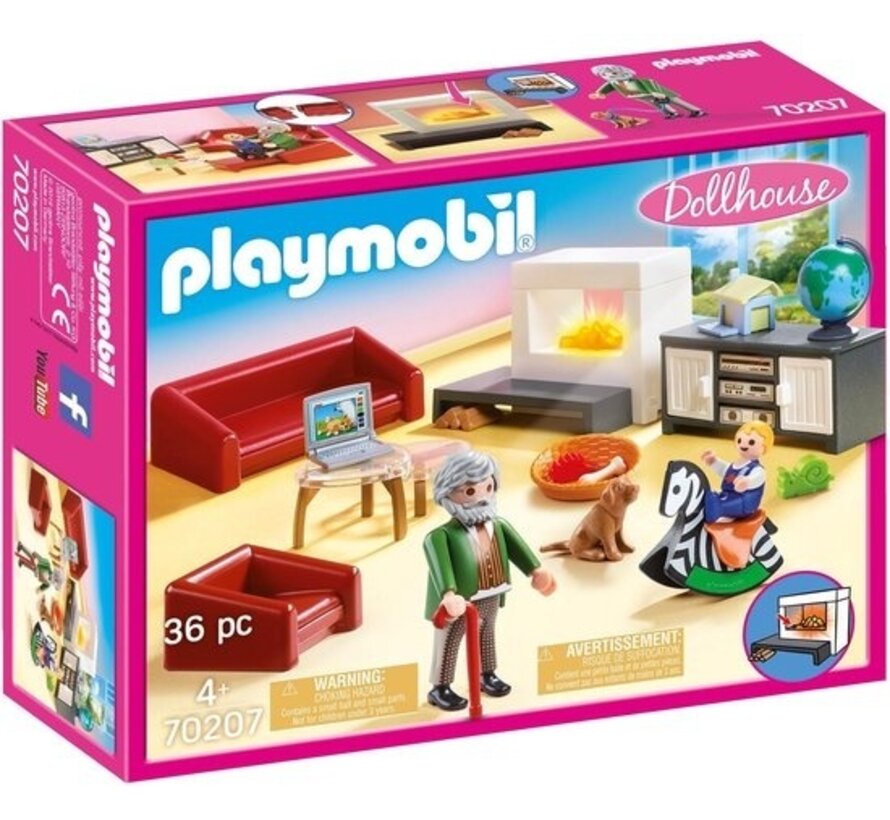 PLAYMOBIL Maison de poupée Salon avec cheminée - 70207