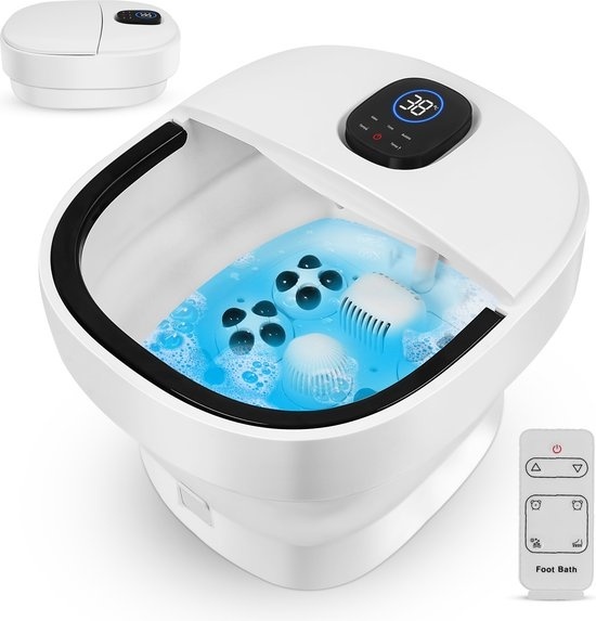Niceey Foot Bath ZD3000 - pliable - rouleaux de massage automatiques - jusqu'à 48°C - bain de pieds électrique avec fonction bulle - massage des pieds par infrarouge - avec télécommande - 14L - blanc