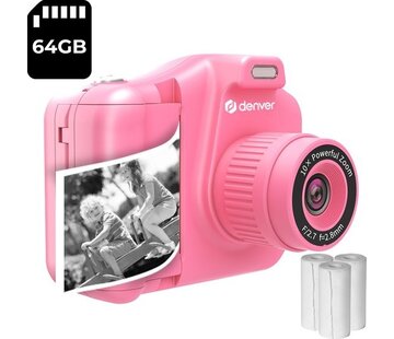 Denver Denver Kids' Camera Full HD with Printer - Selfie Camera - 48MP - Digital Camera Kids - Photo and Video - Games - KPC1370 - Pink