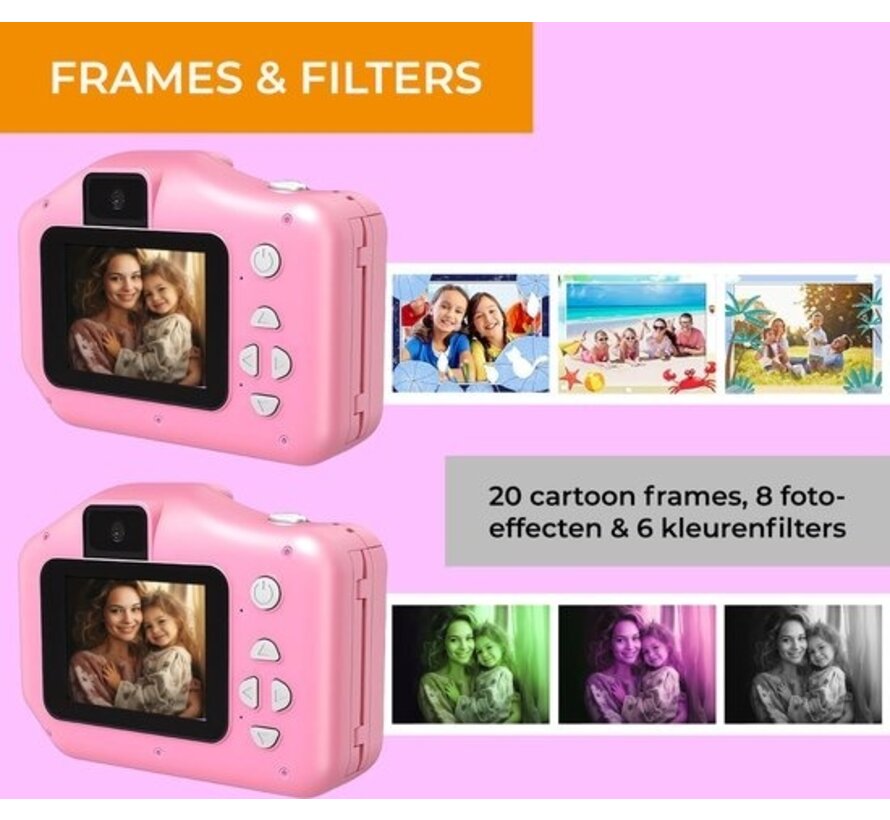 Denver Kids' Camera Full HD with Printer - Selfie Camera - 48MP - Digital Camera Kids - Photo and Video - Games - KPC1370 - Pink