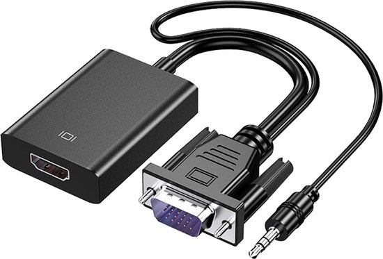 Techvavo® Adaptateur VGA (+ Audio) vers HDMI Convertisseur Universel - Avec Jack 3.5MM Aux & Câble d'alimentation USB - Convertisseur Vidéo Analogique Vers Numérique - Mâle Vers Femelle - 1080P Full HD - inclut un câble d'alimentation USB