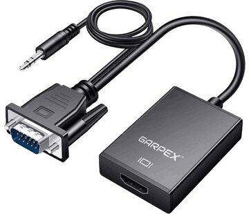 Garpex Garpex® Adaptateur VGA vers HDMI - universel avec jack 3,5 mm AUX et câble d'alimentation USB - Convertisseur vidéo analogique vers numérique - mâle vers femelle - 1080p Full HD - câble d'alimentation USB inclus