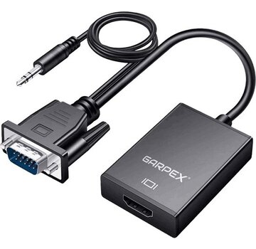 Garpex Garpex® Adaptateur VGA vers HDMI - universel avec jack 3,5 mm AUX et câble d'alimentation USB - Convertisseur vidéo analogique vers numérique - mâle vers femelle - 1080p Full HD - câble d'alimentation USB inclus