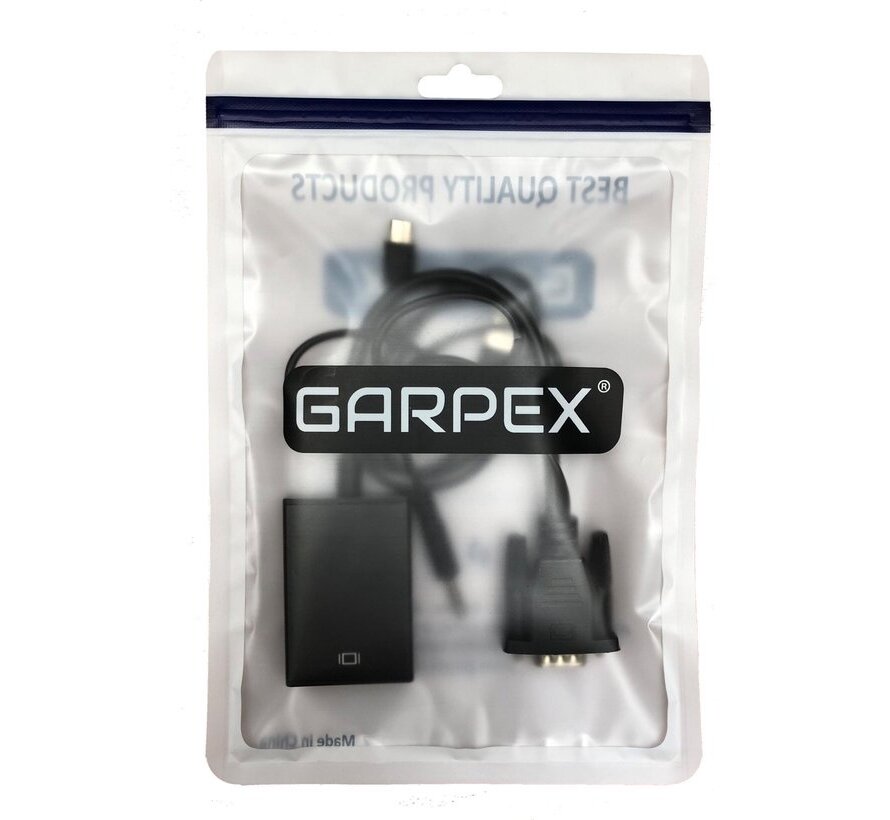 Garpex® Adaptateur VGA vers HDMI - universel avec jack 3,5 mm AUX et câble d'alimentation USB - Convertisseur vidéo analogique vers numérique - mâle vers femelle - 1080p Full HD - câble d'alimentation USB inclus