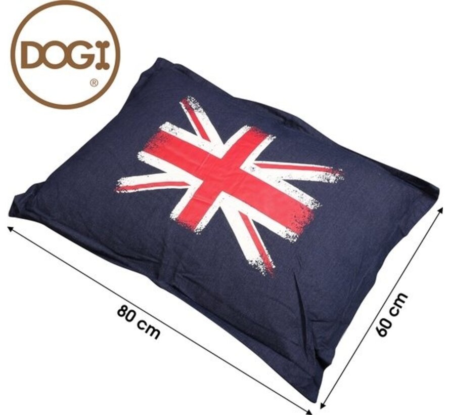 Dogi - Coussin pour chien Union Jack - drapeau anglais - 80x60cm - Panier pour chien Bleu foncé