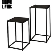 Urban Living Ensemble table d'appoint/porte-plantes - 2 pièces - noir - métal - D30 x H54 cm et D34 x H74 cm