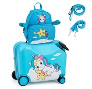 Coast Coast Set de 2 pièces de bagage pour enfants - Set de valise enfant bagage à roulettes + sac à dos - Bagage à roulettes maximum 50KG - Sac à dos maximum 8KG - Bleu