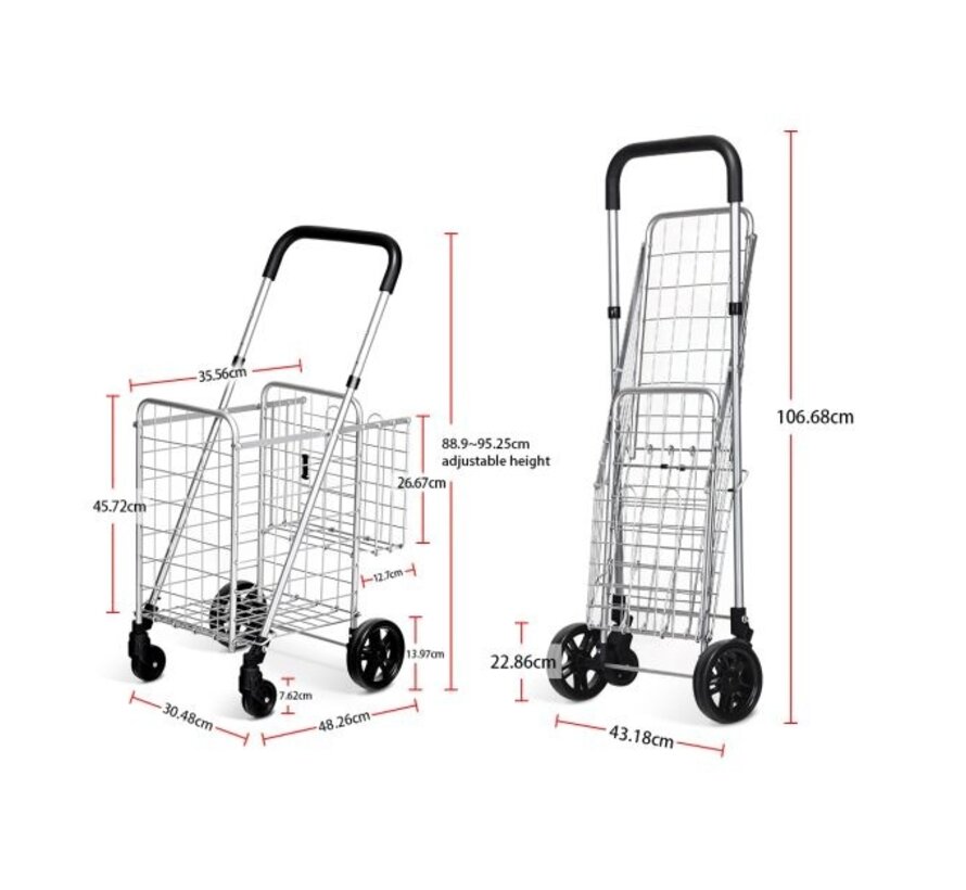 Coast Shopping trolley - Chariot pliable avec double panier - Maximum 20KG - Silver