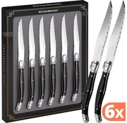 KitchenMonster KitchenMonster® Couteaux à steak Laguiole Deluxe - Set de couteaux 6 pièces - acier inoxydable Couteaux à steak lavables au lave-vaisselle - noir