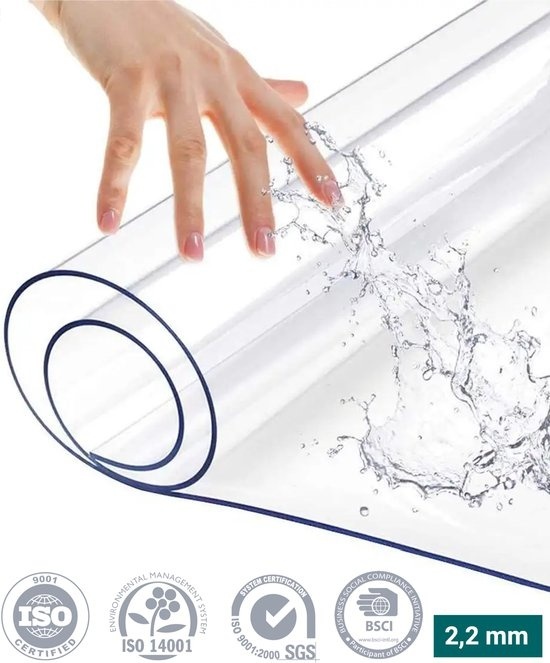 HOMEWELL Protège Table Transparent Verre Clair 100x200cm - Nappe transparente - Nappe - Antidérapante et Résistante à la chaleur - 2.2 mm