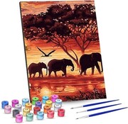 Rubye® Rubye® Painting By Number Adults - Elephant Family - Pinceaux inclus - Canvas Painting canvas - Colour by Number - 40x50cm