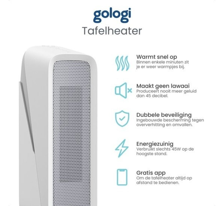Chauffage soufflant Gologi avec thermostat - Poêle électrique - Chauffage - Chauffage - Fonctionne avec app et commandes tactiles - 1500W