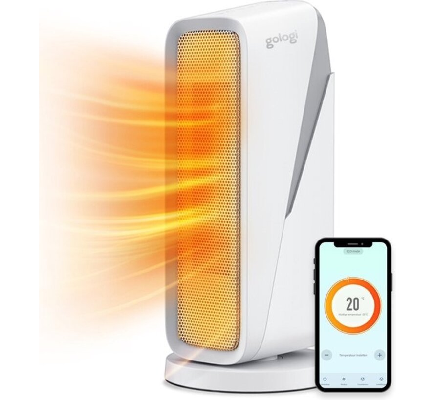 Chauffage soufflant Gologi avec thermostat - Poêle électrique - Chauffage - Chauffage - Fonctionne avec app et commandes tactiles - 1500W