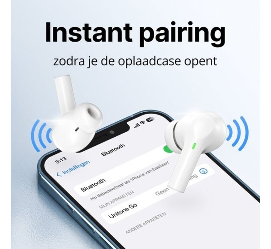 Ecouteurs sans fils Unitone - Ecouteurs Bluetooth - Earpods - Convient à Apple et Android - Blanc