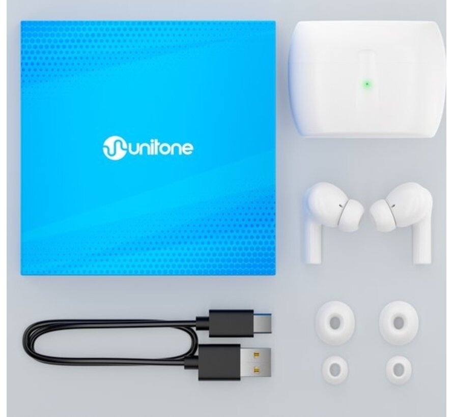 Ecouteurs sans fils Unitone - Ecouteurs Bluetooth - Earpods - Convient à Apple et Android - Blanc