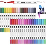 Woodley Set de stylos double face 36 couleurs - pour enfants et adultes - Stylos pinceaux - Twinmarkers