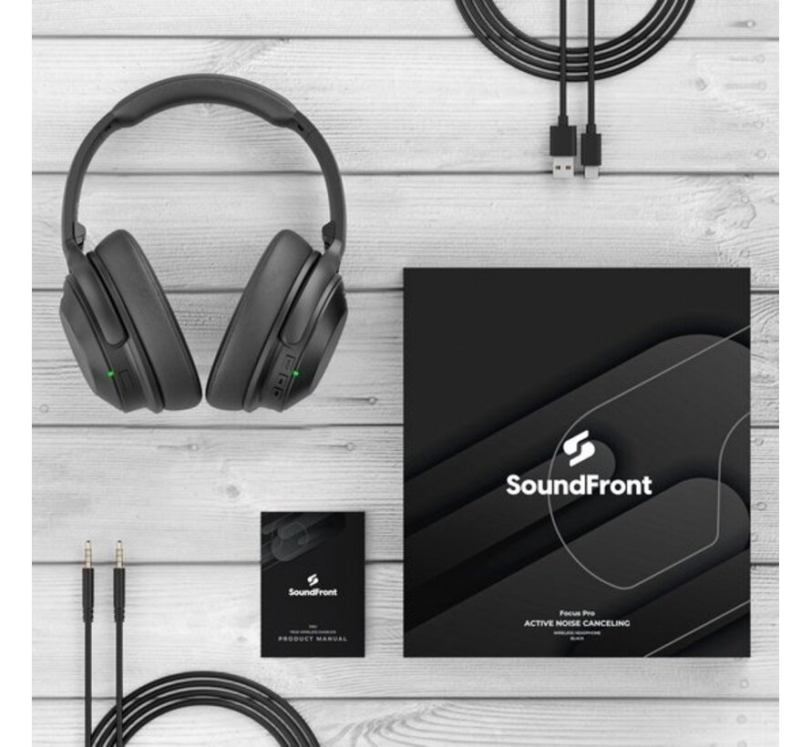 SoundFront Focus Pro Headphones Wireless - Active Noise Cancelling - Bluetooth - Over-ear