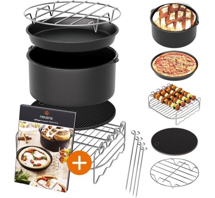 Ensemble d'accessoires pour friteuse à air chaud - Convient aux friteuses Philips Airfryer XL et XXL, entre autres - Livre de recettes inclus - Ø 20cm