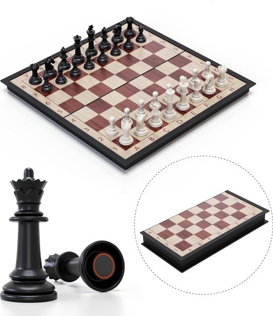 Échiquier magnétique avec pièces d'Échecs - Woodley - Jeu d'échecs Pliable - Ensemble d'Échecs - Jeu d'Échecs pour Enfants - Débutants en Échecs - Échiquier en Bois - Pliable
